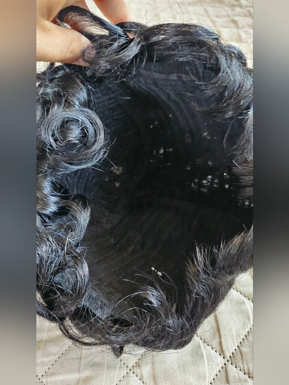 Pixie cut wig, color is natural black curly/wavy top. Synthetic hair. - Picture 2 of 7